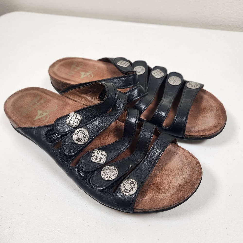 Dansko Janie Black Leather Adjustable Slide Sandals Sz 9/EU 39 Comfort